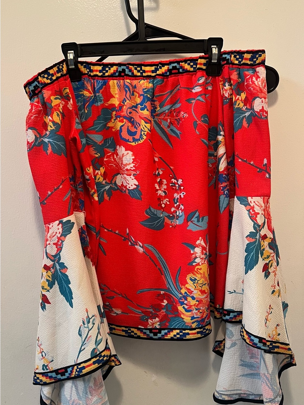 Flying Tomato Red Floral High-Low Skirt with Bell Sleeves